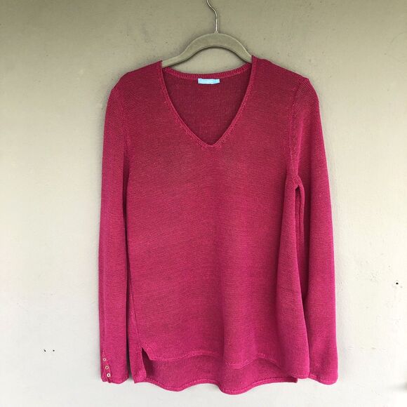 J. McLaughlin Sweater Women’s M Pink V-Neck Open Knit Lightweight Pullover Boho - Picture 1 of 12